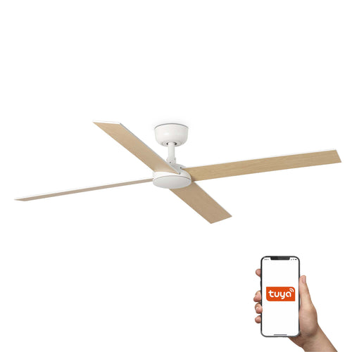 Faro Rudder Grote plafondventilator met 4 bladen, matwit, Tuya Smart System