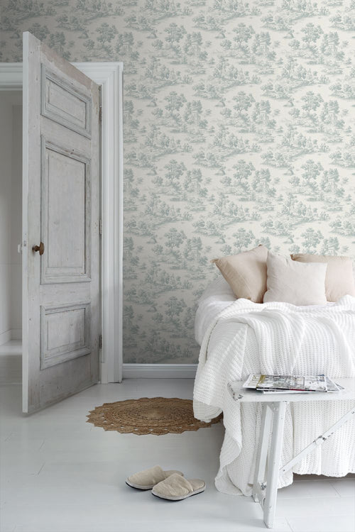 Sanders & Sanders behang toile de jouy print lichtblauw - 53 cm x 10 m - 641036