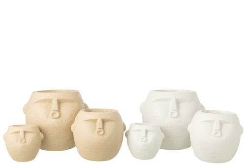 J-Line bloempot - polyresin - wit/beige - large - 2 stuks