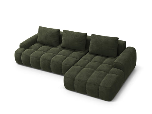 Cosmopolitan Design Converteerbare hoekbank rechts met opbergdoos Linz 3-zits, flueel groente - 142x275x84cm