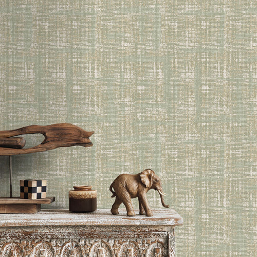 Sanders & Sanders behang linnenstructuur vergrijsd groen - 53 cm x 10 m - 640262