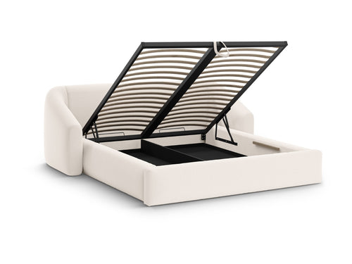 Cosmopolitan Design Opbergbed met hoofdeinde Campi 200x180cm structurele stof lichtbeige - 230x248x80cm