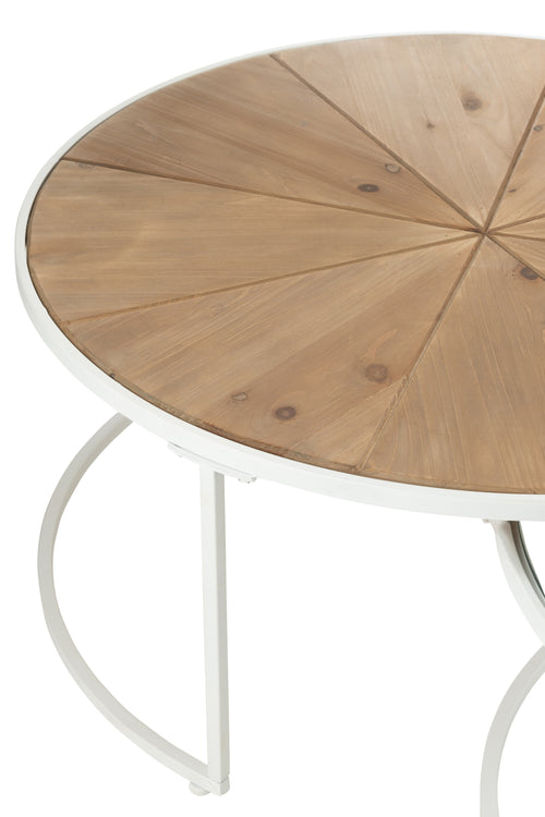 J-Line bijzettafel Relax - metaal/hout - wit/naturel - set van 2