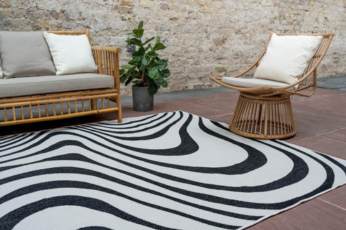 Interieur05 Buitenkleed Swirl Rechthoek - Zwart - Dubbelzijdig