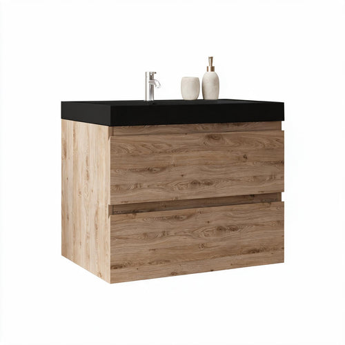 LOMAZOO badkamermeubel Monaco - zwevend - zwart - licht eiken - 60 cm