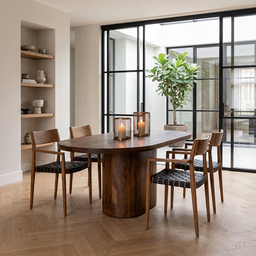Raw materials teak eetkamerstoel Freya - zwart leer - 54x45x80 cm