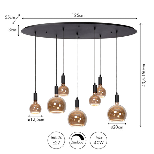 Atmooz hanglamp Yoki 7 - zwart - 125 x 55 x H 130 cm - E27