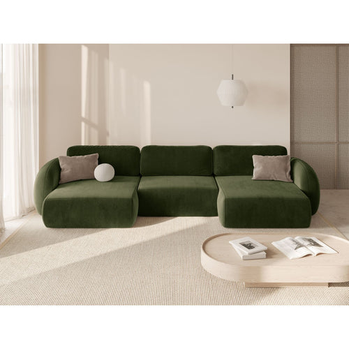 Cosmopolitan Design - Converteerbare panoramische rechte bank met opbergdoos Tonale 5-zits, flueel legergroen - 149x362x88cm