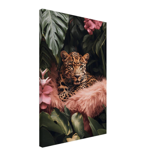 Artfulprints Canvas Tropical leopard canvas - 40x60 cm - Groen
