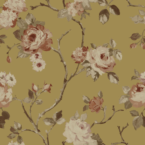 ESTAhome behang vintage bloemen goud en terracotta roze - 53 cm x 10.05 m - 139762