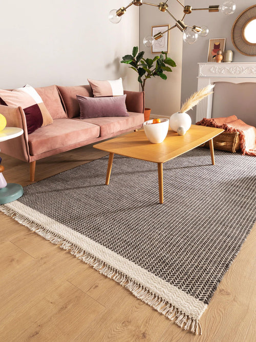 benuta wollen vloerkleed Kim - zwart/wit - 160x230 cm
