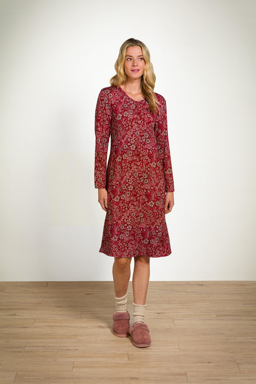 Pip Studio - Danai Nachthemd Lange Mouw Dames - Daisy Dreams - Rood - S - vtwonen shop