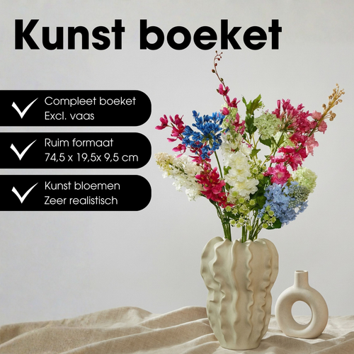 Mica Decorations Kunstboeket Kyra - Decoratief Boeket - Kunstplanten voor Binnen - Kunstplant Zonder Onderhoud - Veldboeket Kunstbloemen