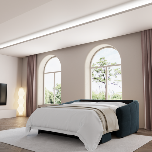 Sia Home - Dunlopillo slaapbank 140 cm NORA - fluweel pauwblauw 225cm