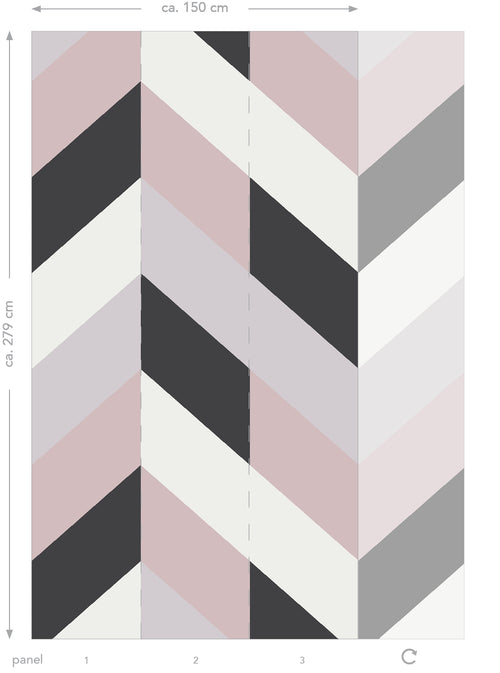 ESTAhome fotobehang visgraat-motief zwart, wit en oudroze - 150 x 279 cm - 158902