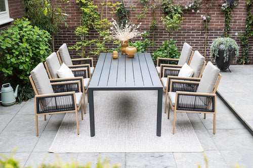 Decala dining fauteuil - aluminium - light teak look - desert sand - vtwonen shop