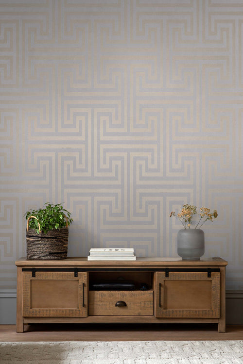 Next vliesbehang Metallic Greek Key grijs 10mx52cm