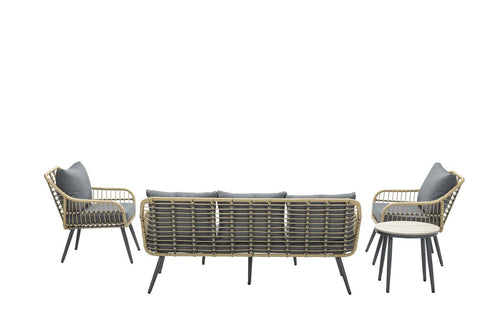 Margriet loungeset - 5-delig - carbon black -natural rotan-mystic grey