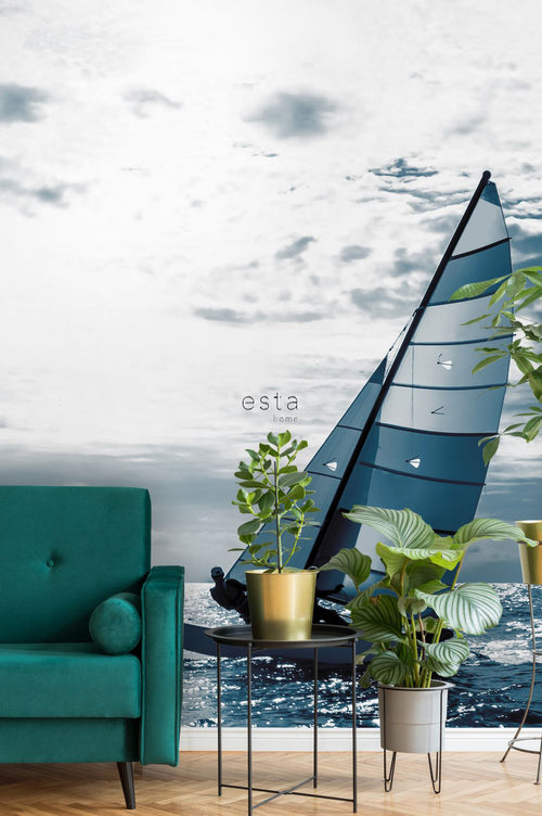 ESTAhome fotobehang zeilboot blauw - 186 x 279 cm - 158846 - vtwonen shop