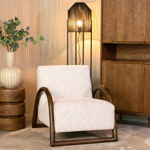 LABEL51 Fauteuil Viggo - Naturel/Walnoot Bouclé - 70x90x74cm
