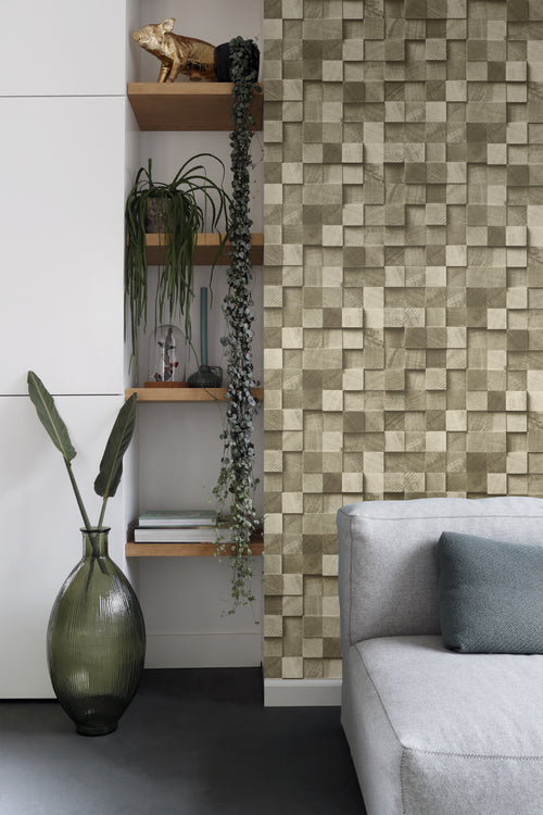 ESTAhome behang 3D-houtmotief donker beige - 53 cm x 10.05 m - 138529