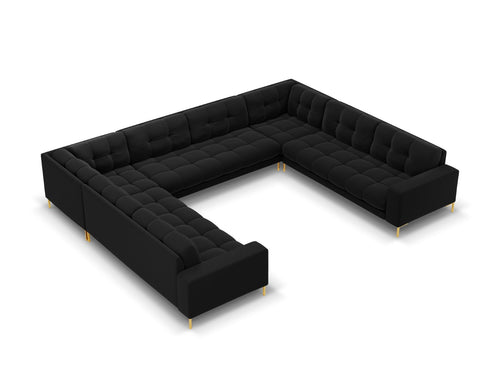 Cosmopolitan Design Panoramische bank Bali 9-zits, flueel, zwart - 256x327x75cm