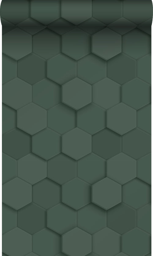 Origin Wallcoverings behang 3d hexagon motief donkergroen - 53 cm x 10.05 m - 347852 - vtwonen shop
