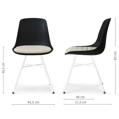 Nolon Noa-Liv eetkamerstoel zwart met naturelbeige zitkussen - wit onderstel
