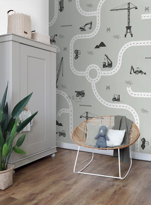 ESTAhome fotobehang voertuigen vergrijsd mintgroen - 200 x 279 cm - 159058