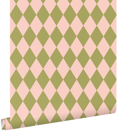 ESTAhome behang ruiten groen en roze - 50 x 900 cm - 131599 - vtwonen shop