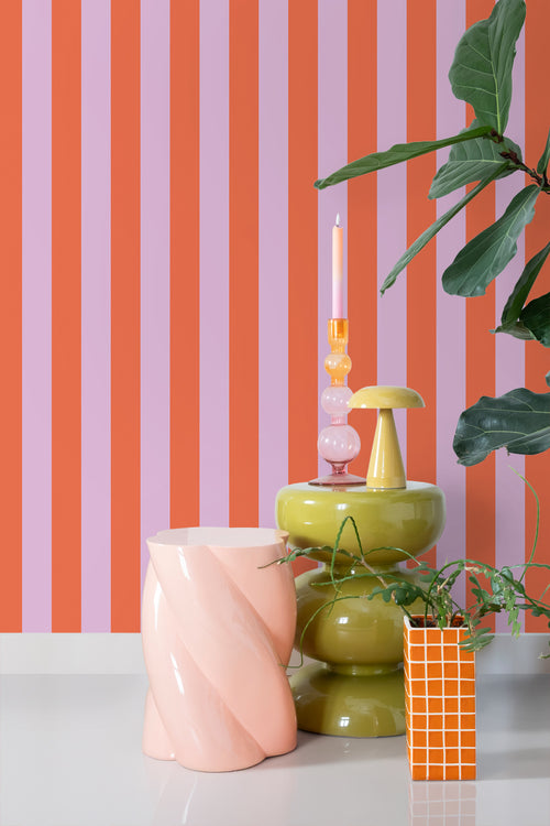 ESTAhome behang strepen oranje en lila paars - 53 cm x 10.05 m - 139904 - vtwonen shop