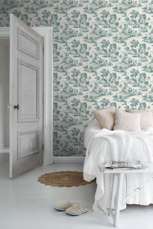Sanders & Sanders behang toile de jouy print groen - 53 cm x 10 m - 641033