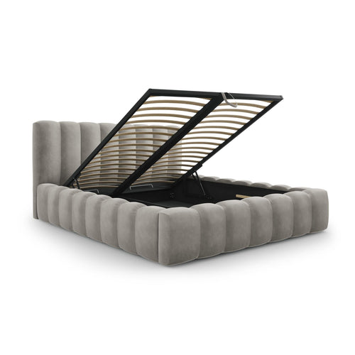 Cosmopolitan Design - Opbergbed met hoofdeinde Palma 200x200cm flueel lichtgrijs - 230x225x94cm