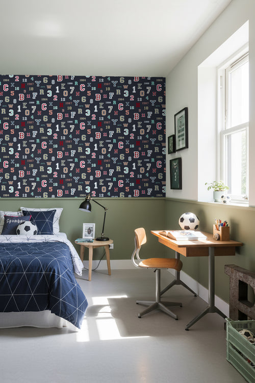 ESTAhome behang cijfers & letters donkerblauw - 53 cm x 10.05 m - 138833