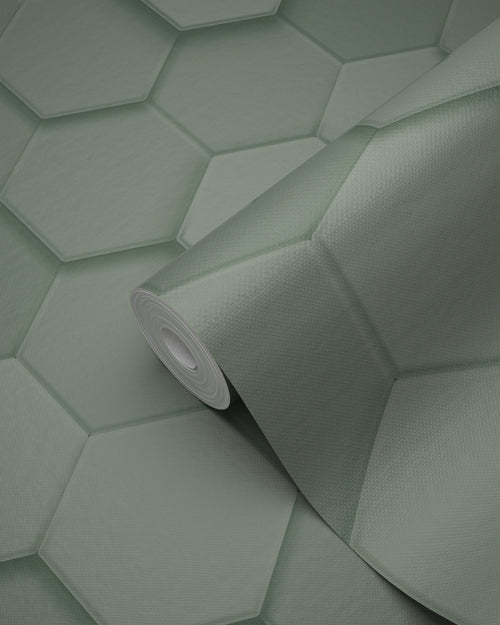 Origin Wallcoverings behang 3d hexagon motief vergrijsd groen - 53 cm x 10.05 m - 347851 - vtwonen shop