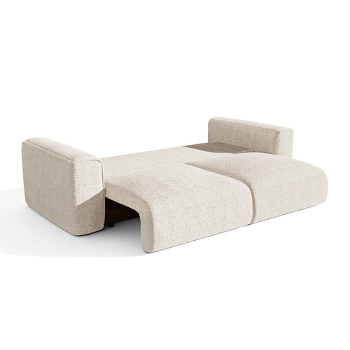 Premium Interiors - Slaapbank met opbergruimte COMO - zacht aanvoelende geweven stof crème 254cm