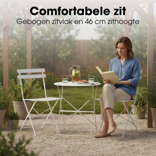 Mica Decorations Laurence Bistroset Metaal - Set van 3 - Tuinstoelen en Tuintafel - Balkonset 2 Personen - Bistrotafel Rond en Bistrostoel Bistro Set