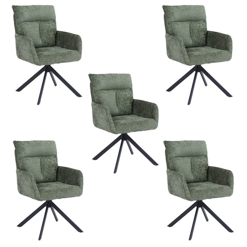 Home Deluxe ALUNA chenille eetkamerstoel met armleuningen - set van 5 Groen - vtwonen shop