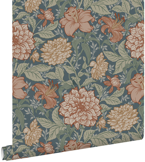 ESTAhome behang vintage bloemen vergrijsd blauw - 0.53 x 10.05 m - 139642 - vtwonen shop