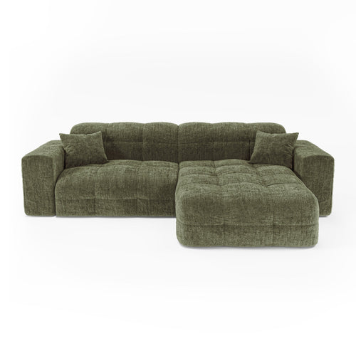 Premium Interiors - Rechthoekige hoekbank COCOON - gewaafd fluweel vintage groen 230cm