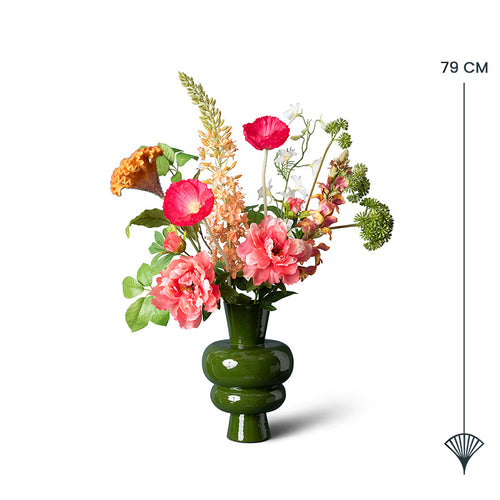 Madame Fleurie Hygge Mossgreen Boeket inclusief Vaas – Luxe Zijden bloemen in Warme Koraaltinten - 22cm x 27cm