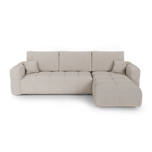 Premium Interiors - Rechthoekige hoekbank met slaapfunctie en opbergruimte VIBE - bouclé-stof beige 286cm