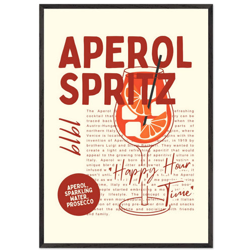 Artfulprints Poster met Lijst Aperol Spritz - Happy hour   - 70x100 cm - Rood