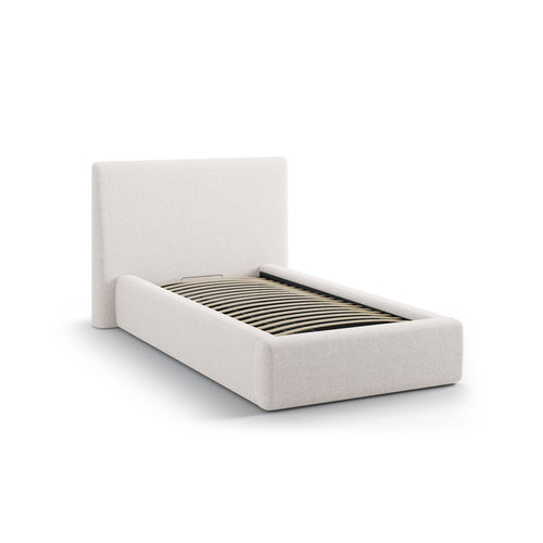 Cosmopolitan Design - Opbergbed met hoofdeinde Asti 90x200cm structurele stof lichtbeige - 220x130x95cm