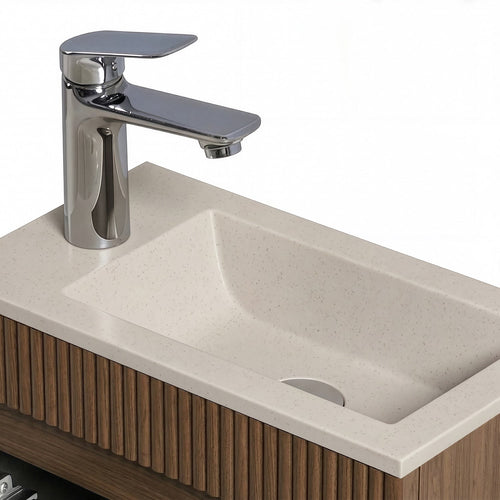 Badplaats Toiletmeubel Thermis 40 x 22 cm – Walnoot Bruin – Fonteinmeubel met Beige Wastafel