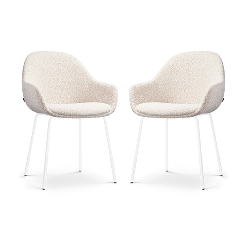 Nolon Nora-Mae Eetkamerstoelen Set van 2 - Bouclé Beige - Witte Poten - vtwonen shop