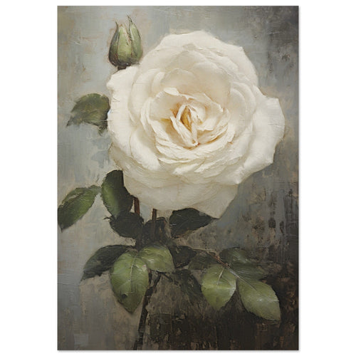 Artfulprints Poster met Lijst White rose   - 50x70 cm - Wit