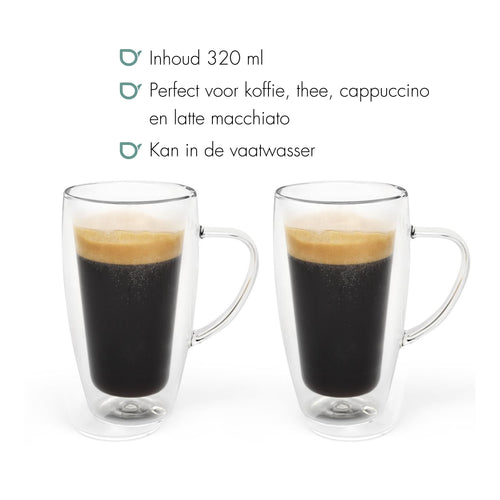 Bredemeijer -Dubbelwandig glas koffie/thee 320ml s/2 - vtwonen shop