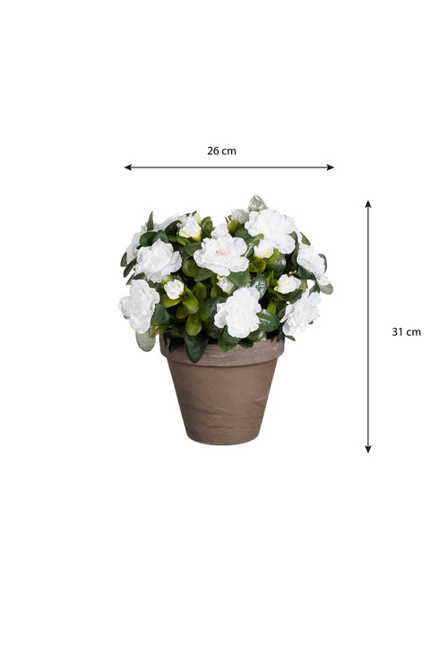 Mica Decorations Azalea Kunstplant in Bloempot Stan - H31 x Ø26 cm - Wit