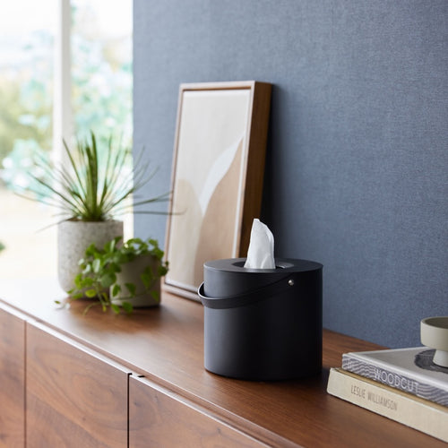 Yamazaki Tissuebox Rond met Handvat - Tower - Zwart